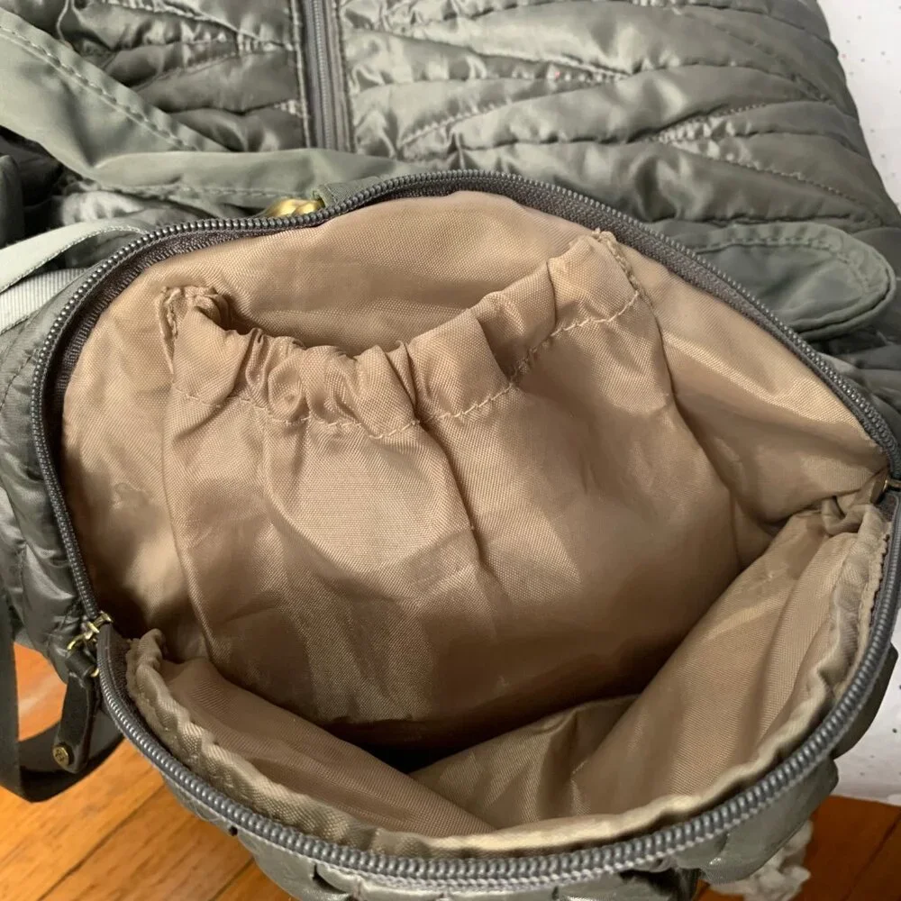 Timi & Leslie Marie Antoinette Silver Nylon Quilted Baby Diaper Bag - Size Large